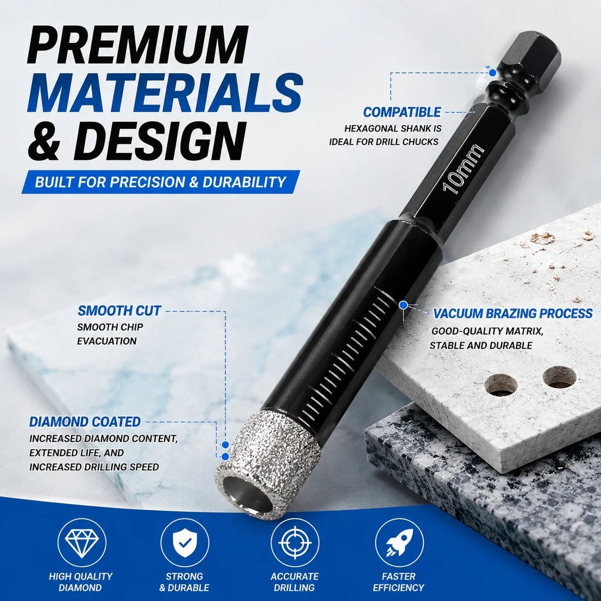 🔥LAST DAY SALE 49% OFF-6 Pcs Diamond Drill Bits Set, 1/4 5/6 3/8 1/2 Inch Brazed Diamond Drill Bits for Precision Drilling in Tile Ceramic Glass Granite Marble Masonry