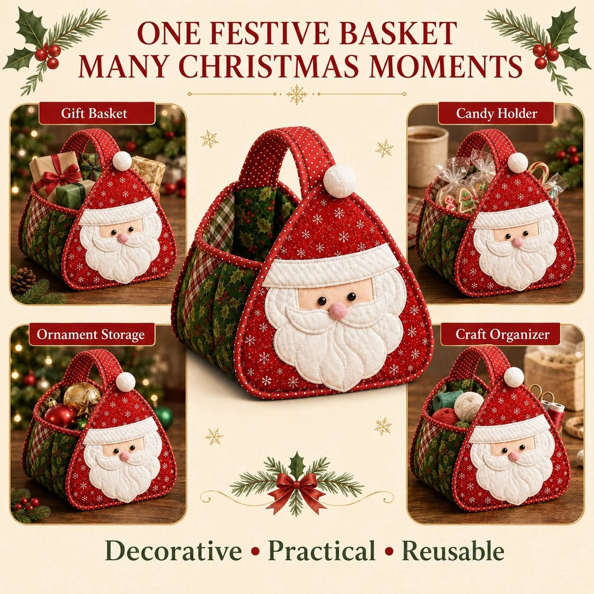 🏆Only $22.99 Last Day Promotion!🎁🎄🎅 Christmas Quilted Carry Basket (DIY Kit & Finished)