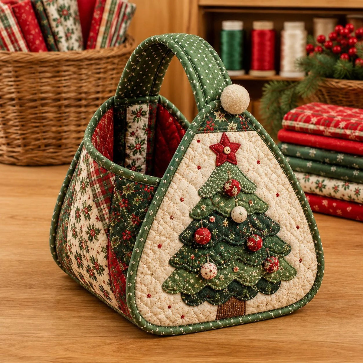 🏆Only $22.99 Last Day Promotion!🎁🎄🎅 Christmas Quilted Carry Basket (DIY Kit & Finished)