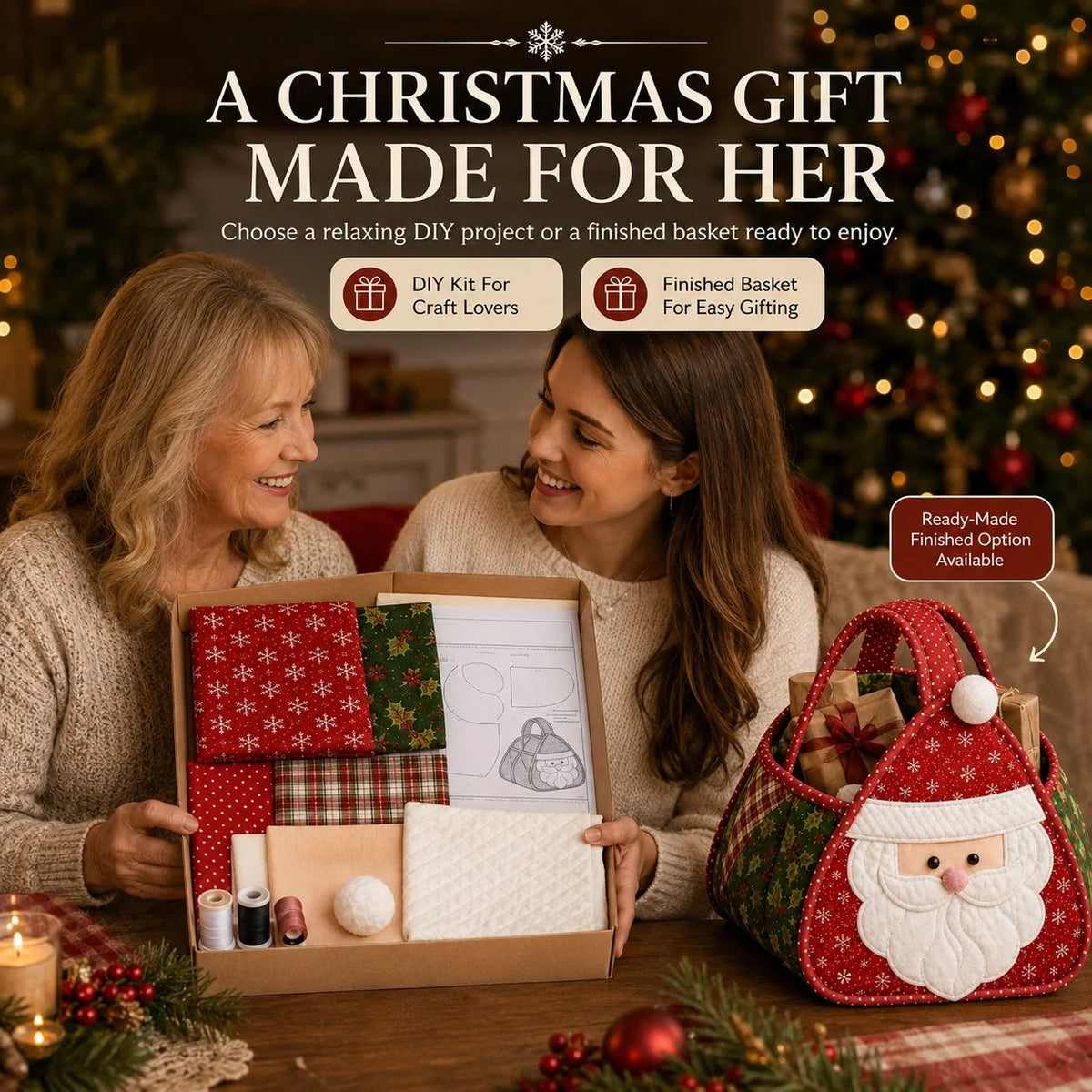 🏆Only $22.99 Last Day Promotion!🎁🎄🎅 Christmas Quilted Carry Basket (DIY Kit & Finished)